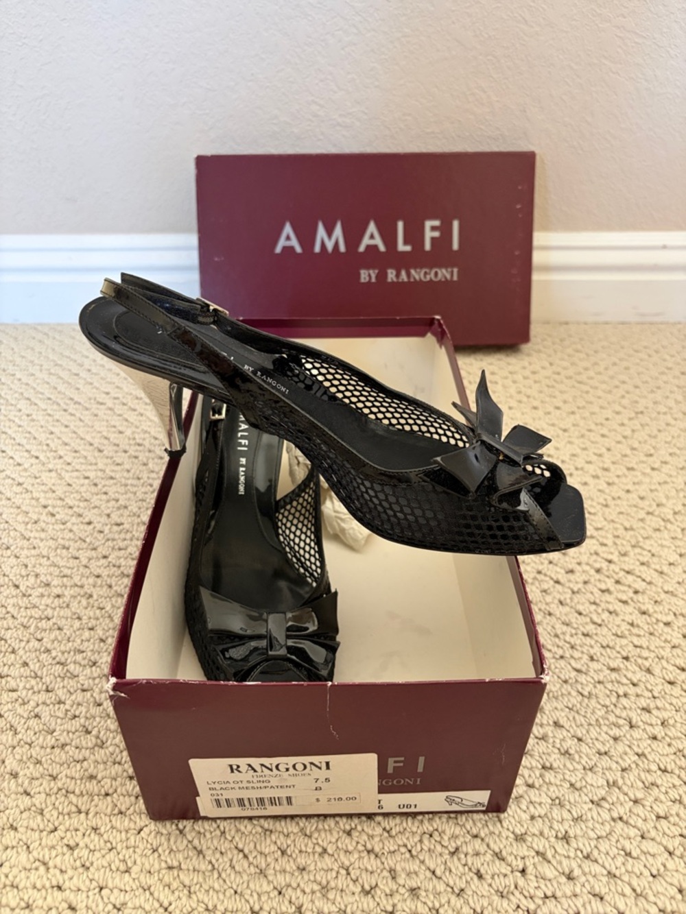 Black Mesh & Patent Slingback Heels